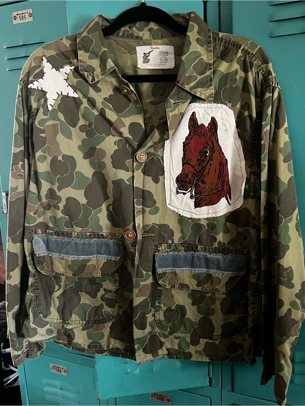 Camo Patchwork Utility Jacket with Horse Patch